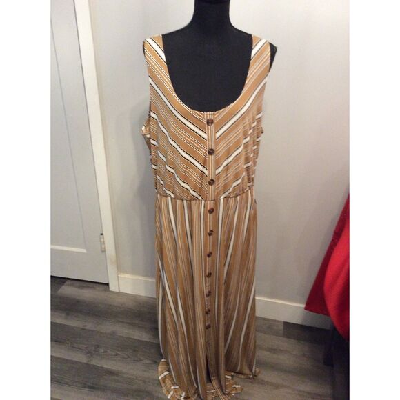 Maurices Plus XXL Mustard striped Button Front Maxi Dress Sleeveless - Picture 2 of 6
